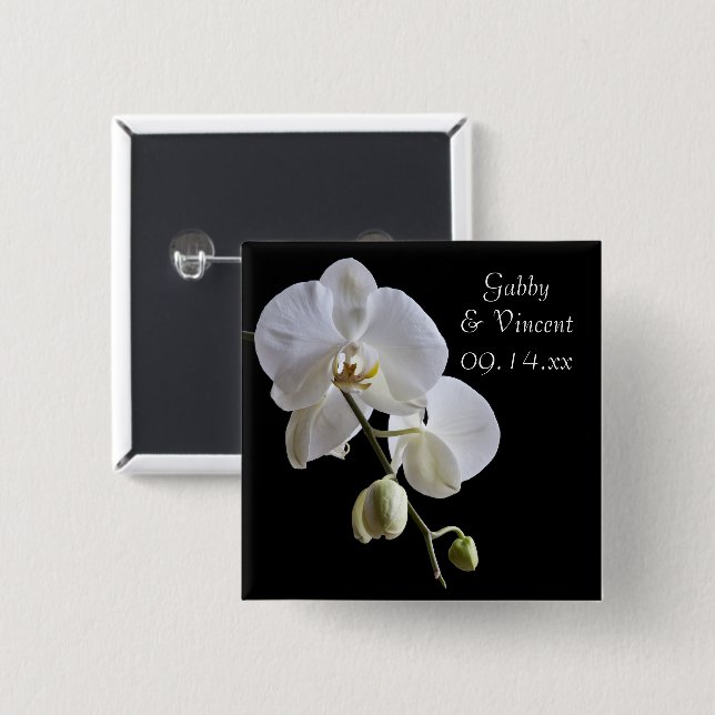 White Orchid auf Black Wedding Button (Vorne & Hinten)