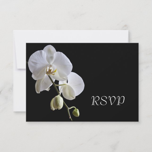 White Orchid auf Black Wedding RSVP Response Card (Vorderseite)
