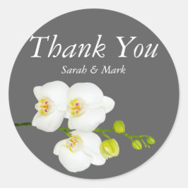 White Orchid Blume & Gray Wedding Vielen Dank Runder Aufkleber