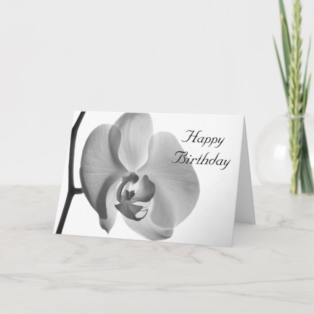 White Orchid Happy Birthday Karte (Vorderseite)