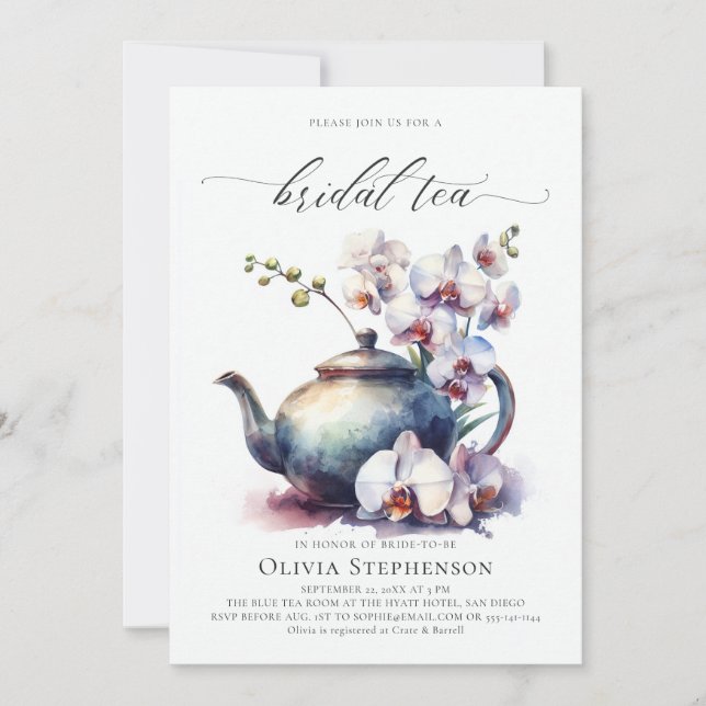 White Orchid Moderne klassische Bridal Teedusche Einladung (Vorderseite)