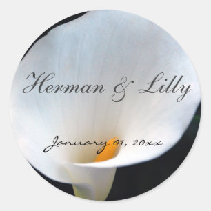 White Orchid Personalized Round Wedding Sticker