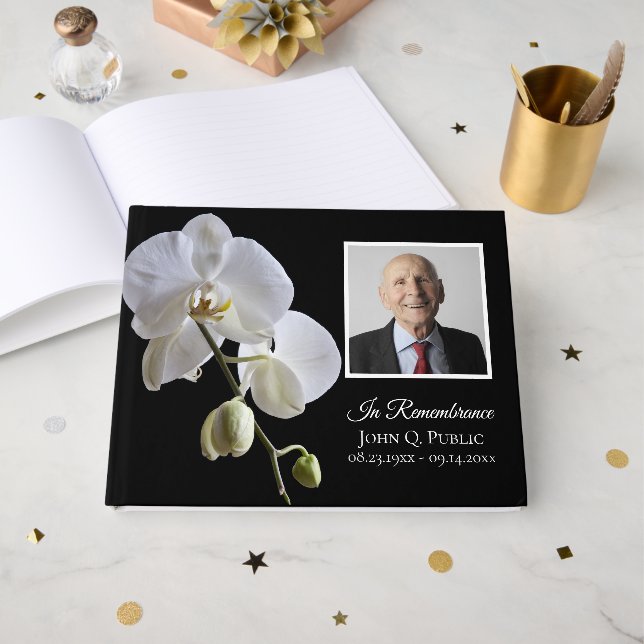 White Orchid zum Schwarzen Beerdigungsgedanken-Fot Gästebuch (Vorderseite Offen)