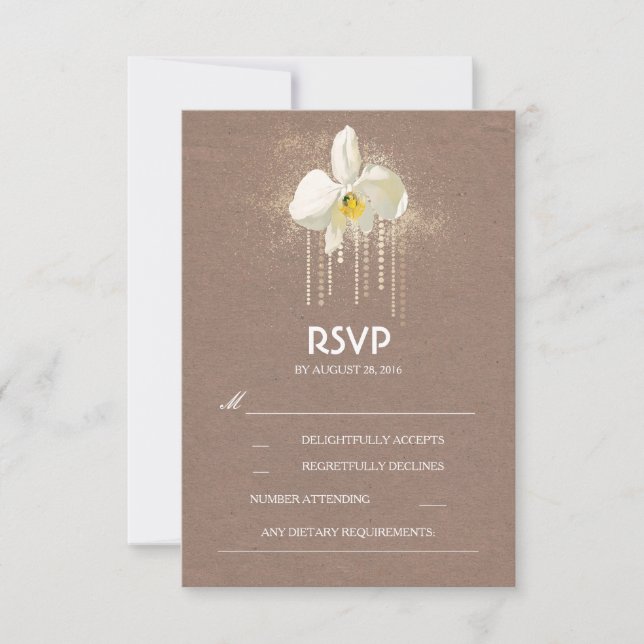 White Orchids Gold Glam Wedding RSVP Card Karte (Vorderseite)