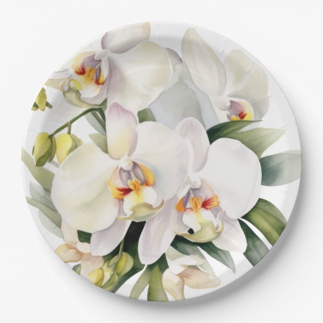 White Orchids Hochzeit Pappteller (Vorderseite)