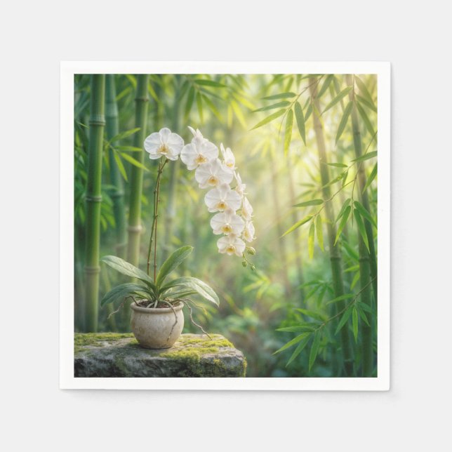 White Orchids in Bamboo Forest Serviette (Vorderseite)