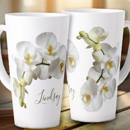 White Orchids Name Template Elegantes Geschenk Lat Milchtasse
