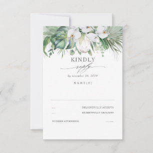 White Orchids und King Protea Wedding RSVP Karte