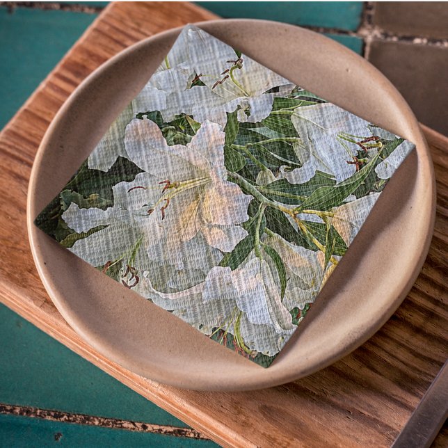 White Oriental Lilies Floral Serviette (In Situ Plate)
