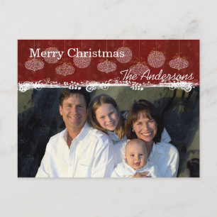 White Ornaments Familienweihnachtliches Foto Postk Feiertagspostkarte