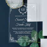 White Ornate Monogram Wedding Acryleinladungen<br><div class="desc">Amaze your guests with this vintage style wedding invitation featuring an elegant white ornate border and beautiful monogram. Simply add your event details on this easy-to-use template to make it a one-of-a-kind invitation.</div>