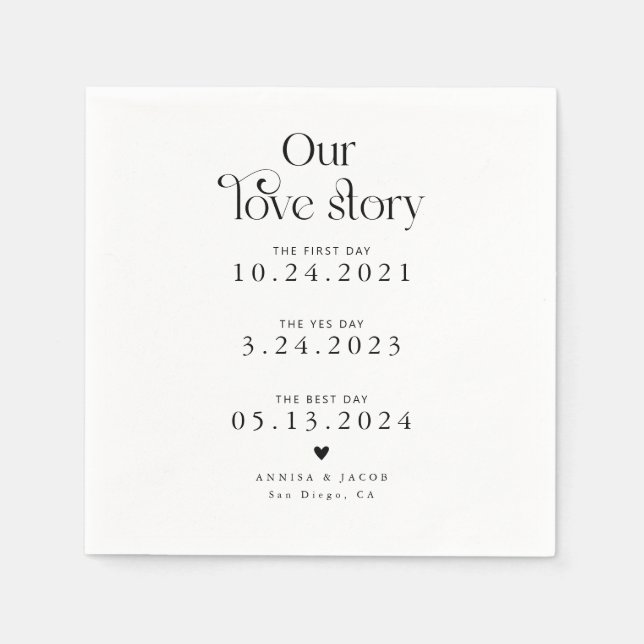White Our Liebe Story Retro Wedkin Napkin Serviette (Vorderseite)