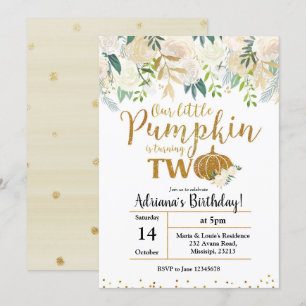 White Our Little Citrouille Tourne Deux Invitation