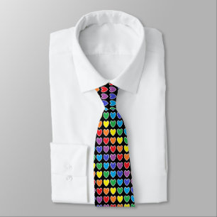 White Outlined Rainbow Hearts Krawatte