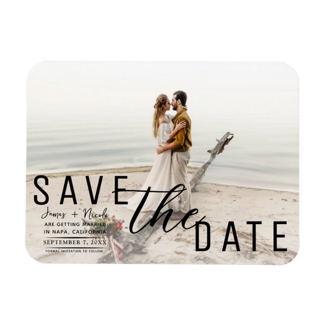 White Overlay Foto Save the Date Hochzeit Magnet (Horizontal)