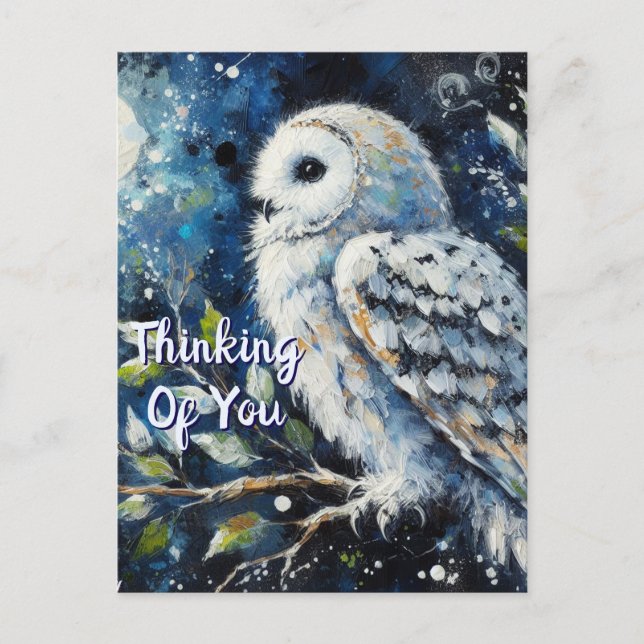 White Owl Moonlight Denken Sie an Ihre Grußkarte Postkarte (Vorderseite)