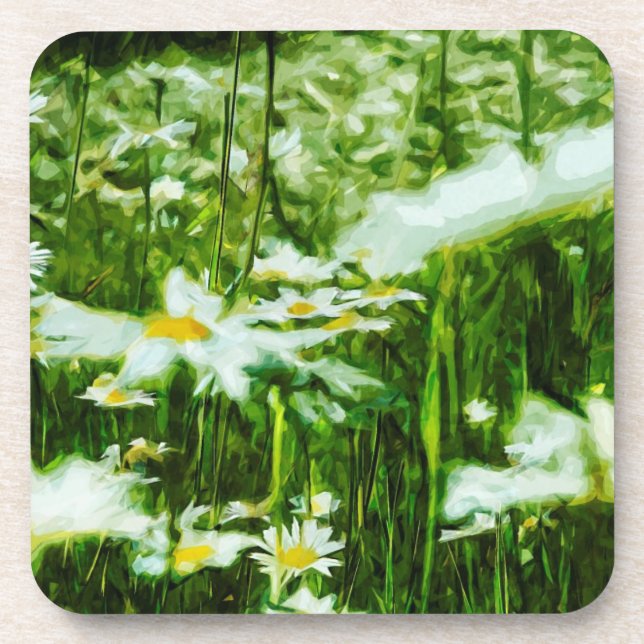 White Oxeye Daisy Abstrakt Floral Untersetzer (Vorderseite)