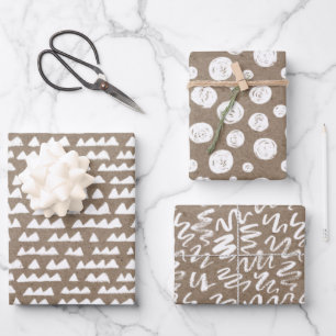 White Paint Rustic Kraft Simple Elegante Weihnacht Geschenkpapier Set