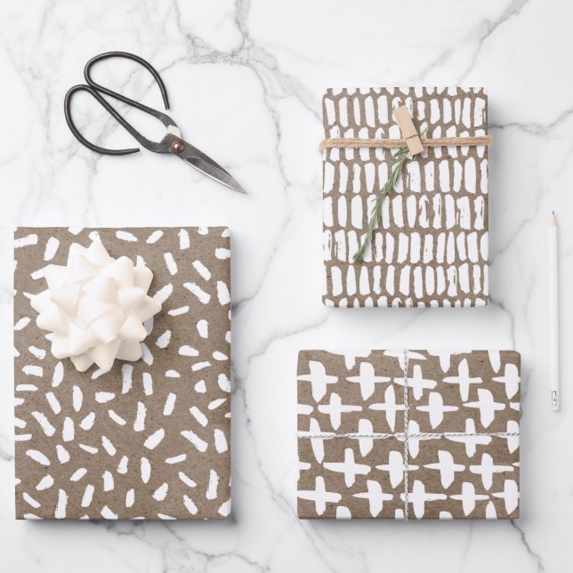 White Paint Rustic Kraft Simple Elegante Weihnacht Geschenkpapier Set (Vorderseite)