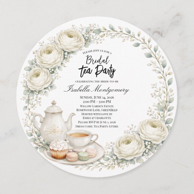 White Palette Tea Party Bridal Shower Einladung (Vorderseite)