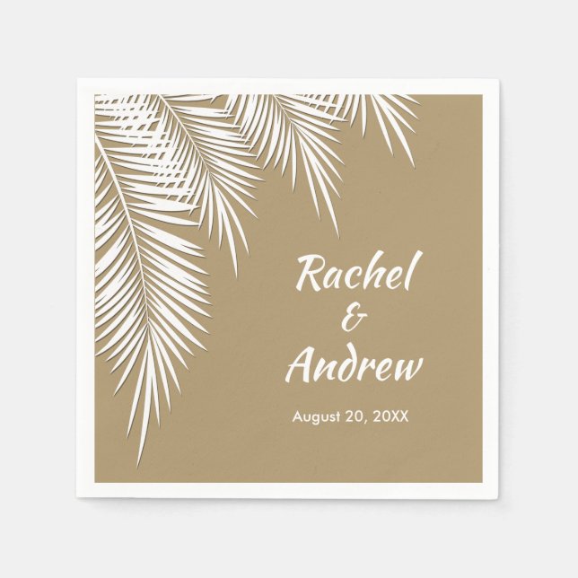 White Palm auf Gold Party Napkins Serviette (Vorderseite)