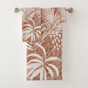 White Palm Blätter Rose Taupe Badhandtuch Set