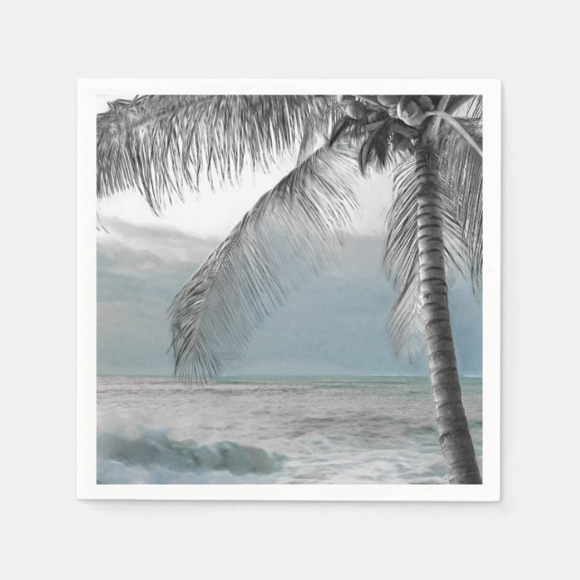 White Palm Coconut Tree Eleganter Strand Hochzeit Serviette (Vorderseite)
