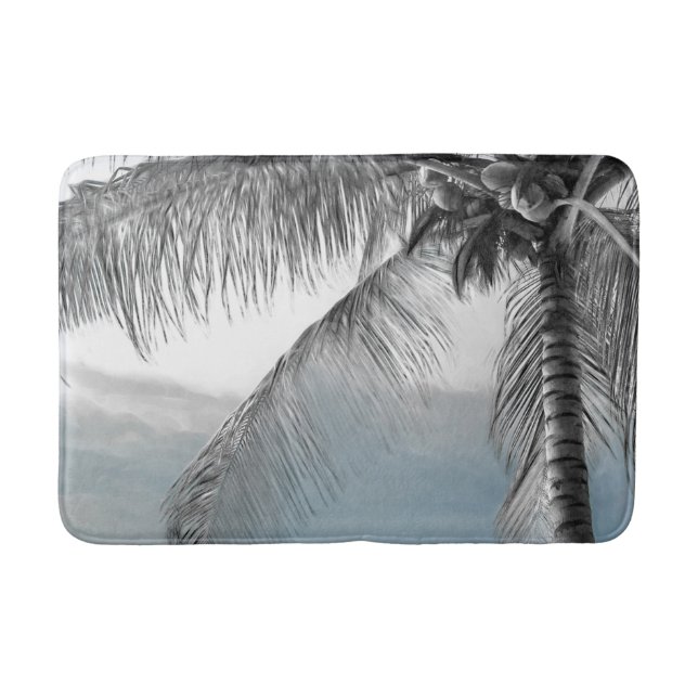 White Palm Coconut Tree Elegantes Strandparadies Badematte (Vorderseite)