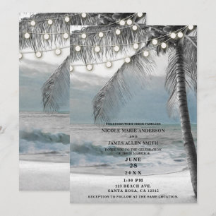 White Palm Coconut Tree & Lights Beach Wedding Einladung