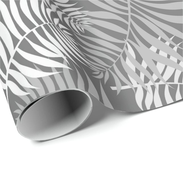 White Palm Frontend auf Silver Wrapping Paper Geschenkpapier (Rolleneckpunkt)