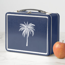 White Palm Tree on Blue Lunch Box