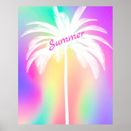 White Palm Tree Tropical Colorful Summer Poster