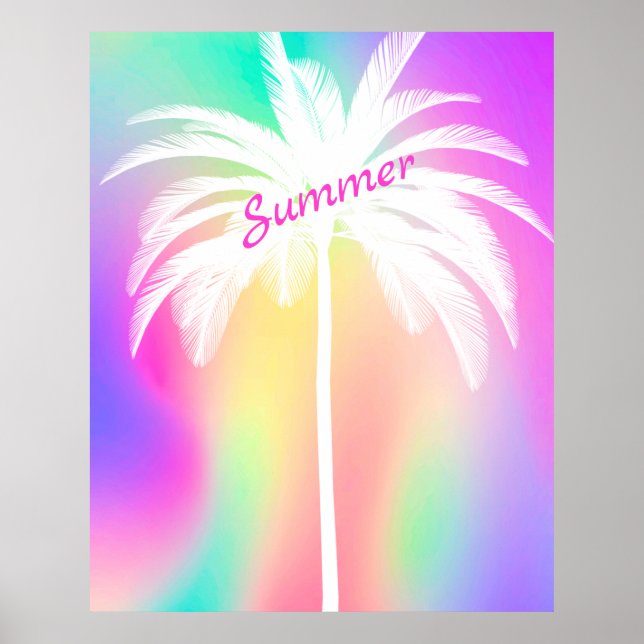 White Palm Tree Tropical Colorful Summer Poster (Vorne)