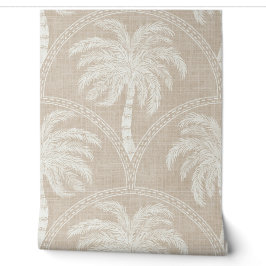White Palm Trees on Beige Coastal Tropical Arches Tapete