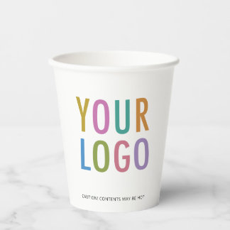 White Paper Cups Custom Business Logo Branded 8 oz Pappbecher