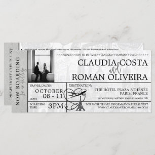 White Paris Mariage Boarding Pass Invitation