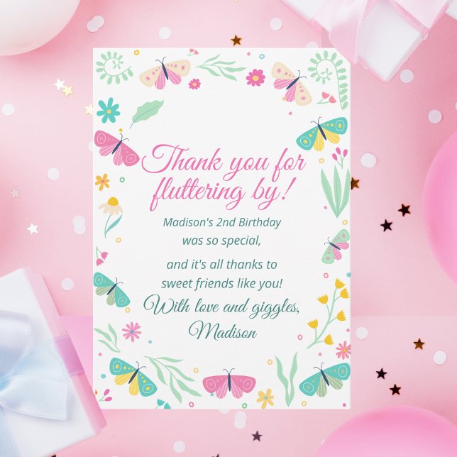 White Pastel Butterfly Girl’s Garden Party Theme Dankeskarte (Von Creator hochgeladen)
