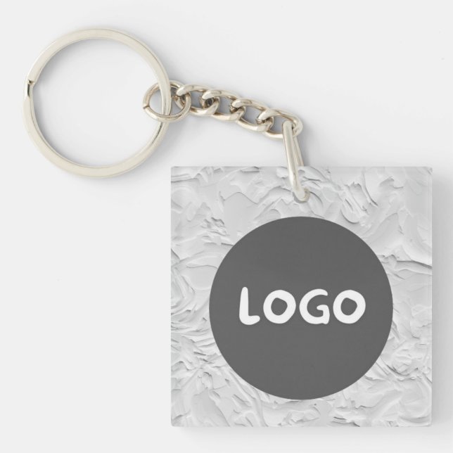 White-Pattern-Business-Logo und QR-Code beidseitig Schlüsselanhänger (Vorderseite)