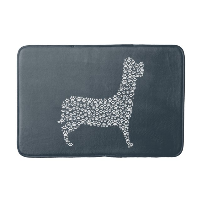 White Paw Print Dog Silhouette Badematte (Vorderseite)