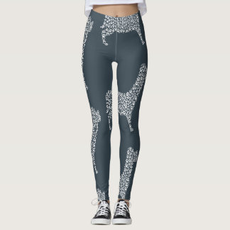 White Paw Print Dog Silhouette Pattern Fabric Leggings