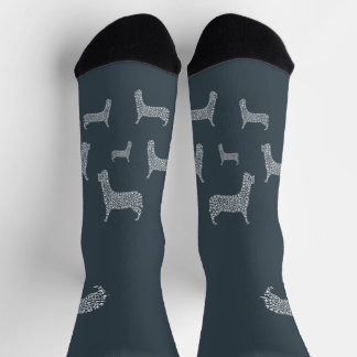White Paw Print Dog Silhouette Pattern Fabric Socken