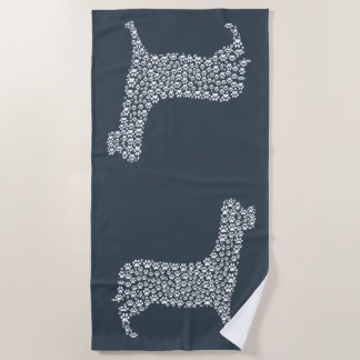 White Paw Print Dog Silhouette Pattern Fabric Strandtuch