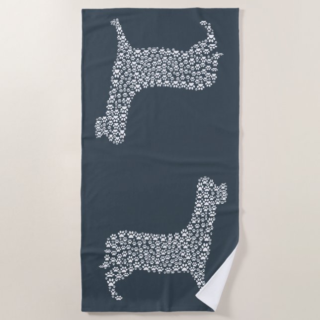 White Paw Print Dog Silhouette Pattern Fabric Strandtuch (Vorderseite)