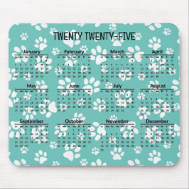 White Paw Prints 2025 Calendar Mousepad