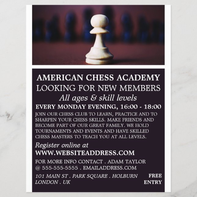 White Pawn, Schachklub Werbung Flyer (Vorne)