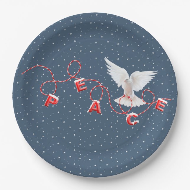 White Peace Dove mit Peace Text Pappteller (Vorderseite)