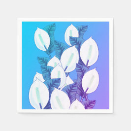 White Peace Lily Illustration Blassblau Lila Serviette