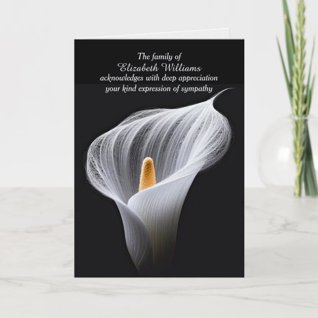 White Peace Lily on Black Beileid Vielen Dank Karte (Vorderseite)