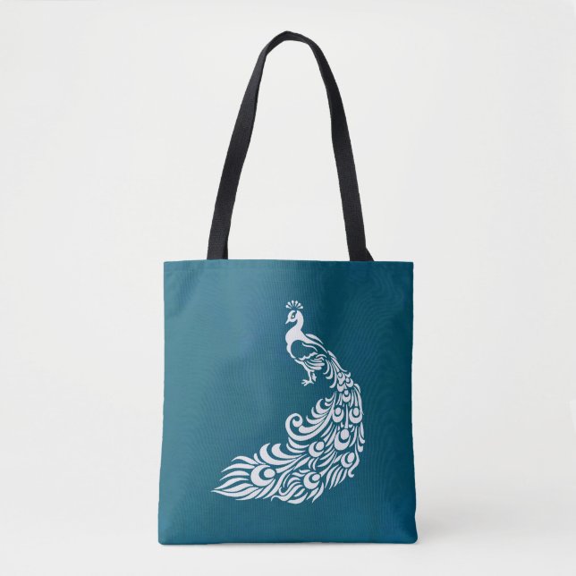 White Peacock auf Aquamarinem Chic Stilvolles Art  Tasche (Vorderseite)