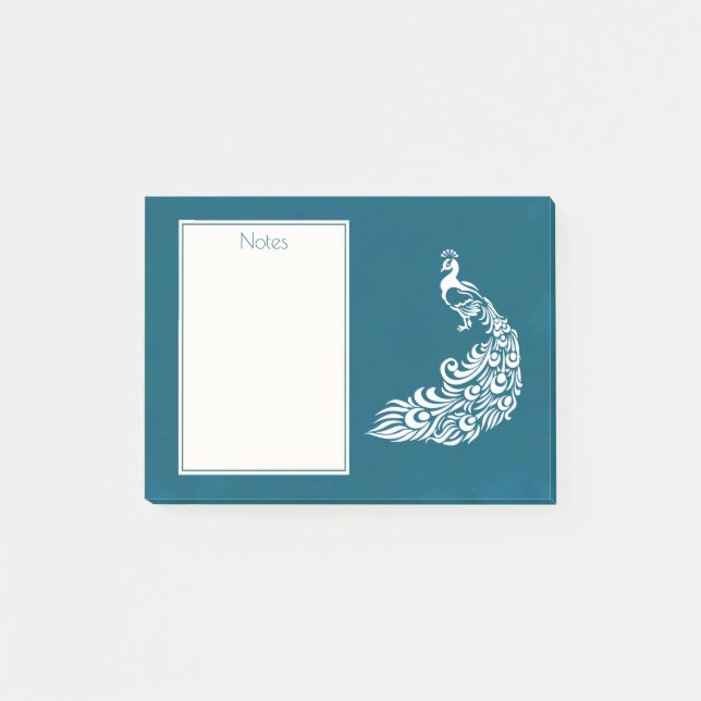 White Peacock auf Aquamarinem, kühl gestaltetem Ar Post-it Klebezettel (Vorderseite)